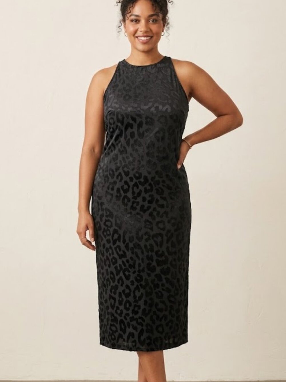 Black Slip Dress Sz M Leopard Satin Minimalist Animal Print Express Summer
